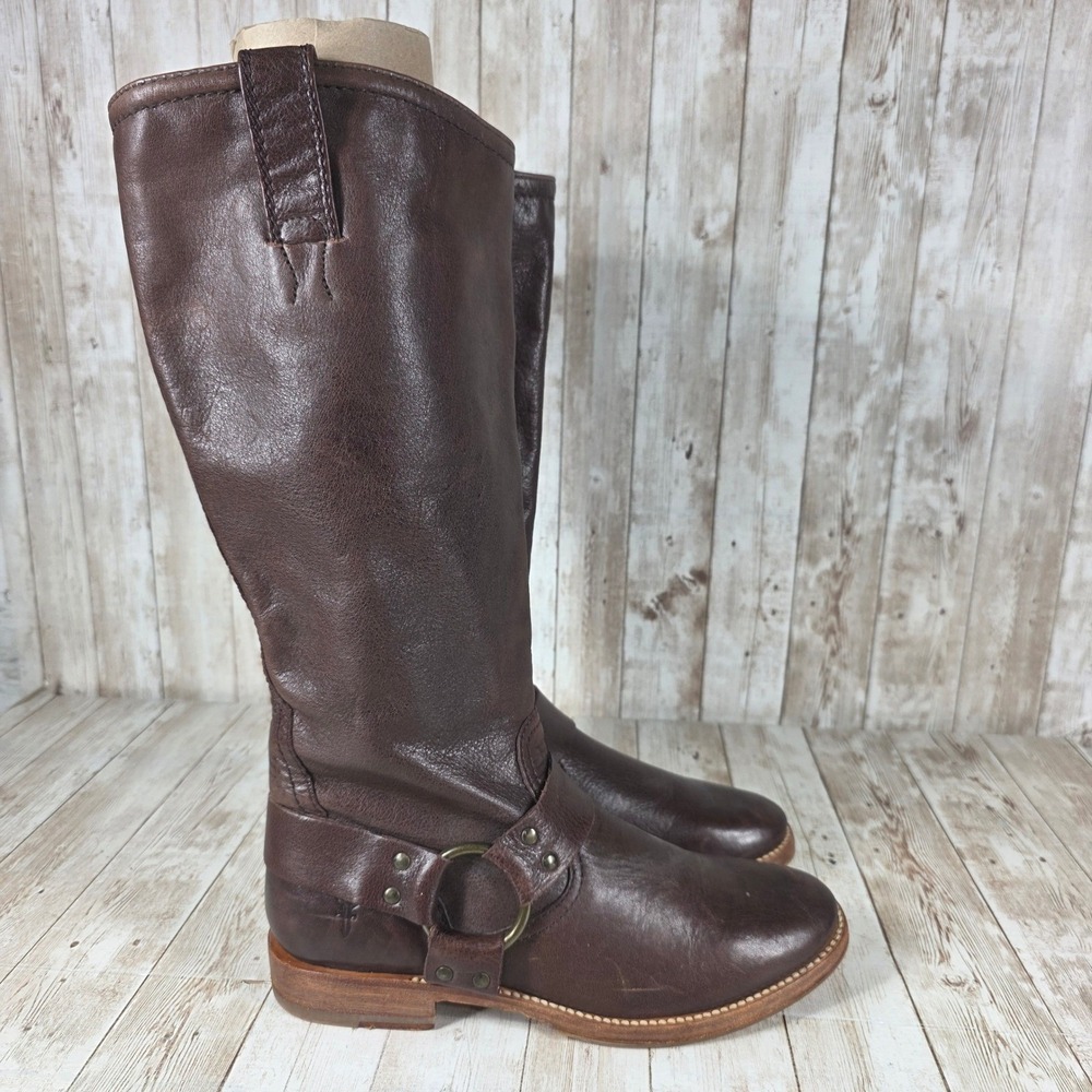 Frye Women's Brown Leather Harness Tall Riding Boots Western Size 7.5